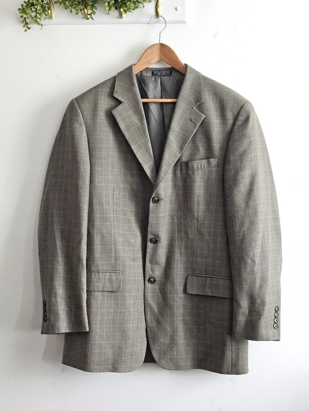 Haspel Olive Green Windowpane Silk Wool Sport Coat Blazer Men's 42L